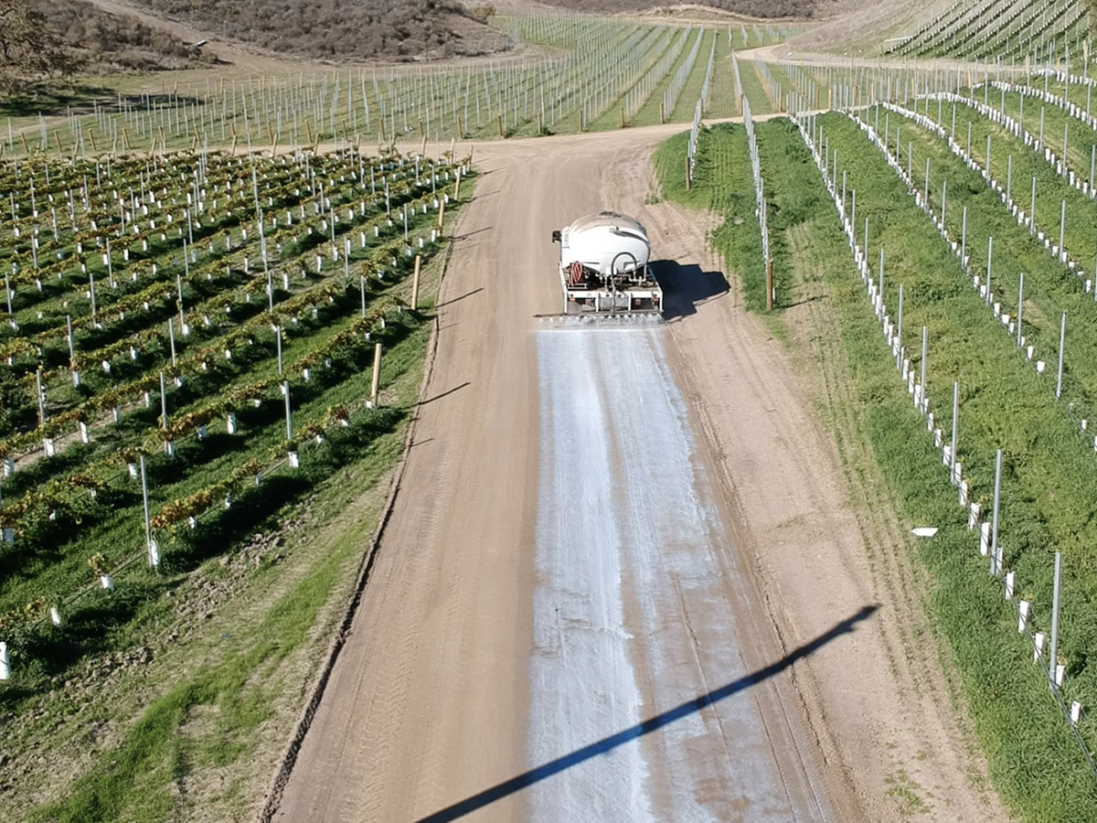 Trattamento ecocompatibile delle strade in un vigneto